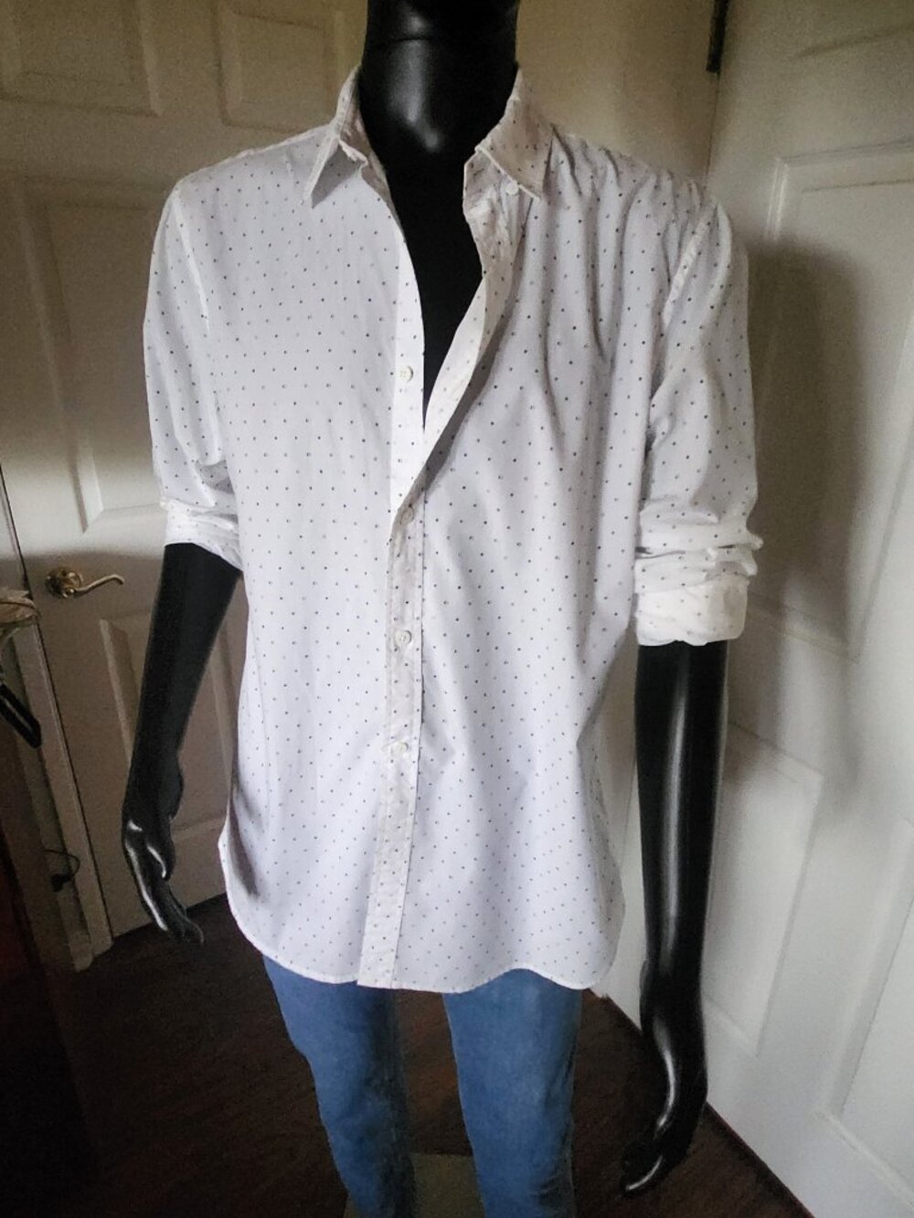 Men's White Long-sleeve Dress/Casual Shirt with Indigo Details by Scotch & Soda